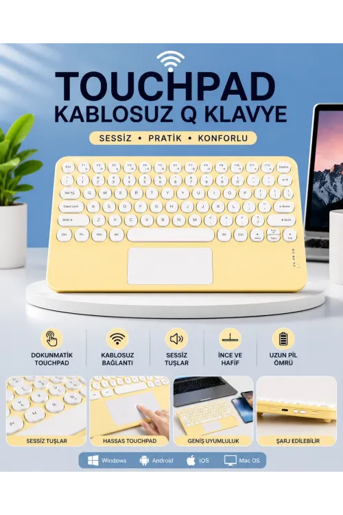 Touchpad Tüm Cihazlara Uyumlu Bluetooth Klavye Touchpad Slim Kablosuz Wifi Q Klavye