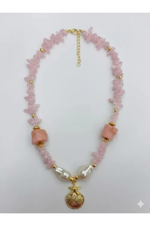 Toz Pembe  Pirinç Kolyeler 40+5 Cm  - Kl0295