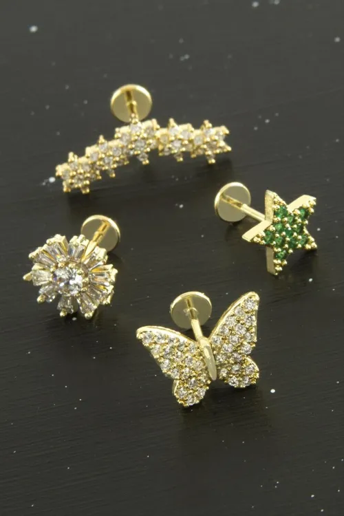 Tragus Zirkon Taşlı  Piercing 1 Adet