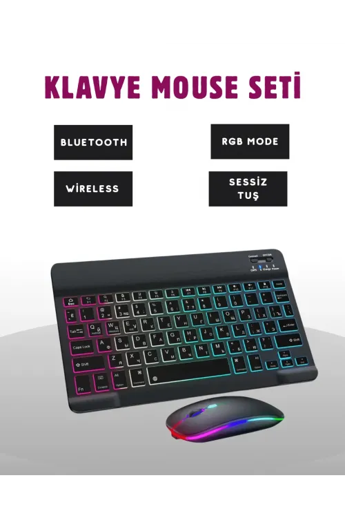 Türkçe Q Klavye Düzenli Rgb Kablosuz Klavye Mouse Set