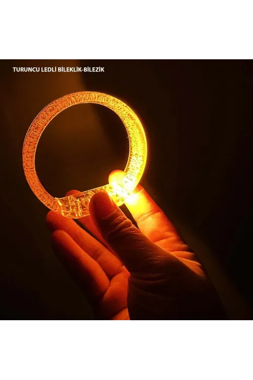 Turuncu Led Işıklı Baskı Yapılabilen Pilli Bileklik Bilezik 1,5 Cm Genişlik