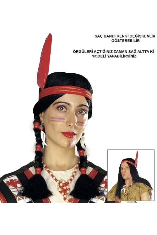 Tüylü Örgülü Hint Peruğu Kızılderili Peruğu
