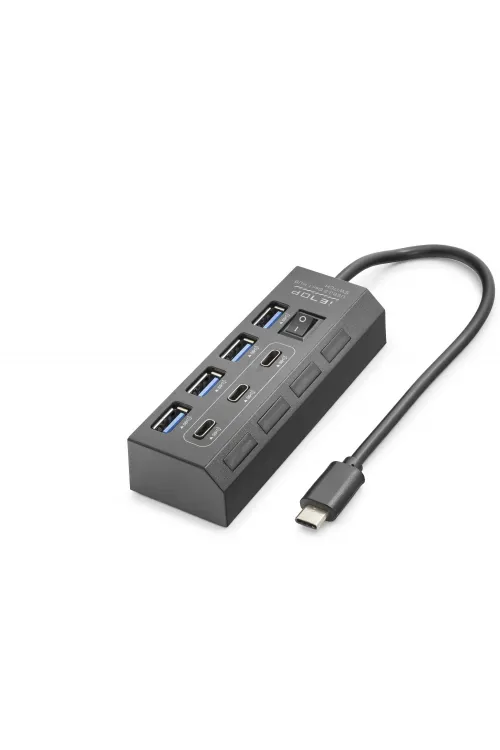 Type-C 3.2 Gen1 Anahtarlı Hub 7 Port 5 Gbps Siyah HDX7057
