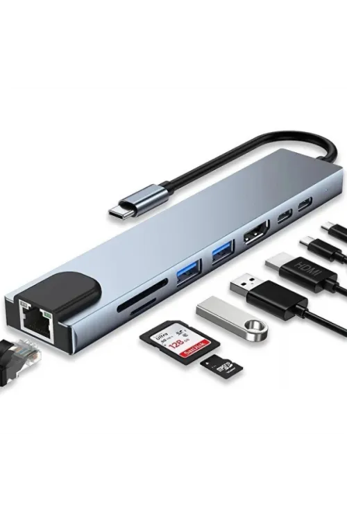 Type C Girişli 8 Port Dönüştürücü Ve Çoklayıcı