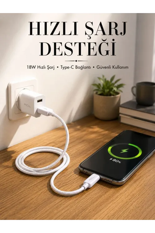Type-c Girişli Cihazlar İçin Şarj Kablosu