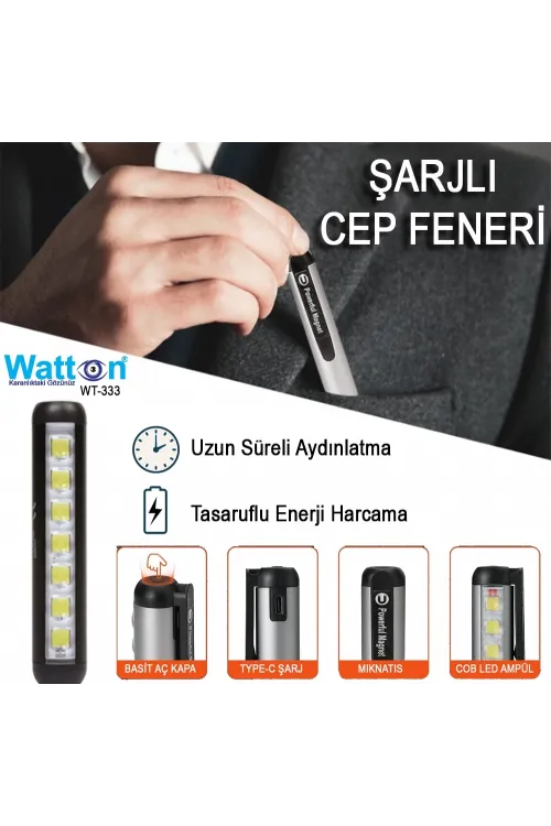 Type-c Girişli Mıknatıslı Şarjlı Cep Feneri  Wt-333