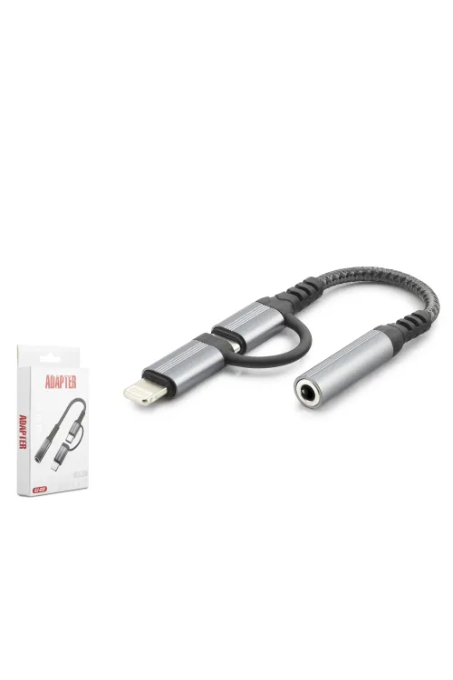 Type-C + Lightning To 3.5 Mm Dişi Ses Kablosu - Siyah GJ-026