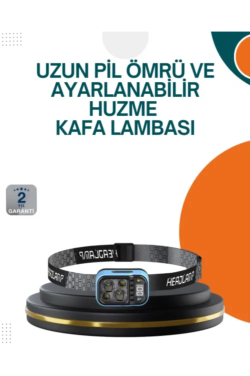 Type C Şarjlı Led Kafa Lambası Güç Göstergeli 53 Modlu