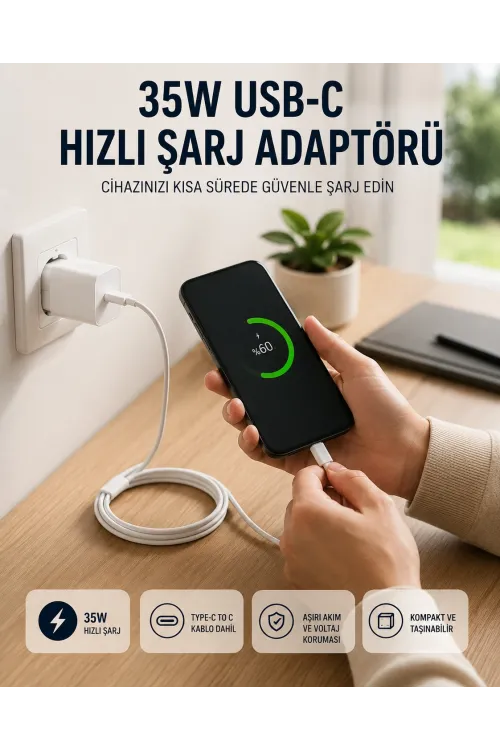 Type-c To C Kablolu 35w Hızlı Şarj Başlığı Set