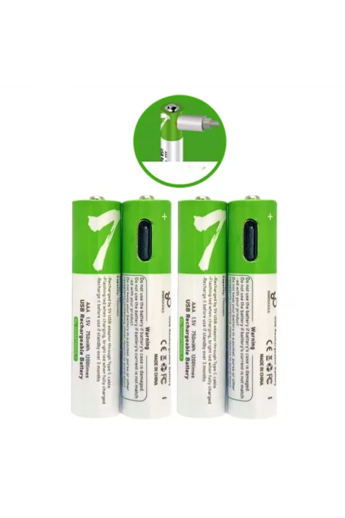 TypeC ile Şarjolabilen 4 lü AAA 1.5V Lityum İnce Şarjlı Kalem Pil 750 mAH Uzun Ömürlü
