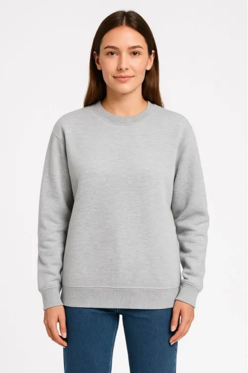 Üç İplik Düz Bisiklet Yaka SweatShirt - Gri