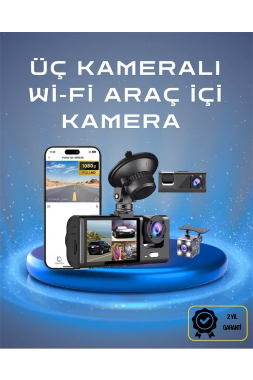 Üç Kameralı 1080p Full Hd Araç İçi Kamera – G-sensörlü Ve Gece Görüşlü