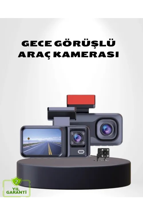 Üç Kameralı Dash Cam 170° Geniş Açılı Full Hd Gece Görüşlü