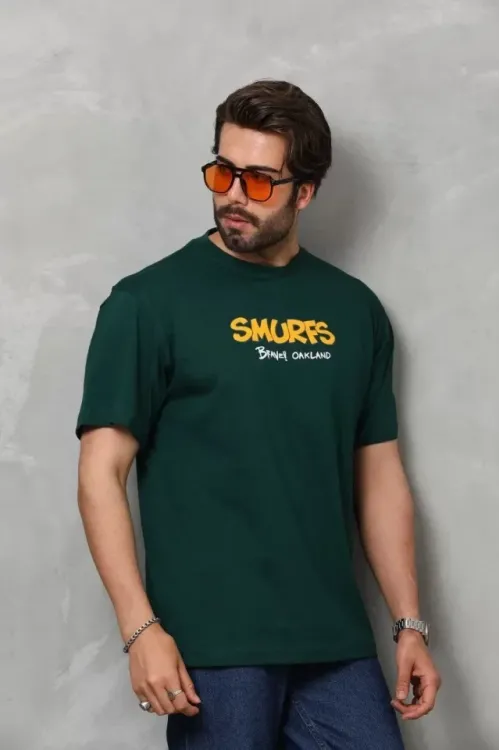 Unisex Basic Bisiklet Yaka Oversize T-Shirt - Yeşil