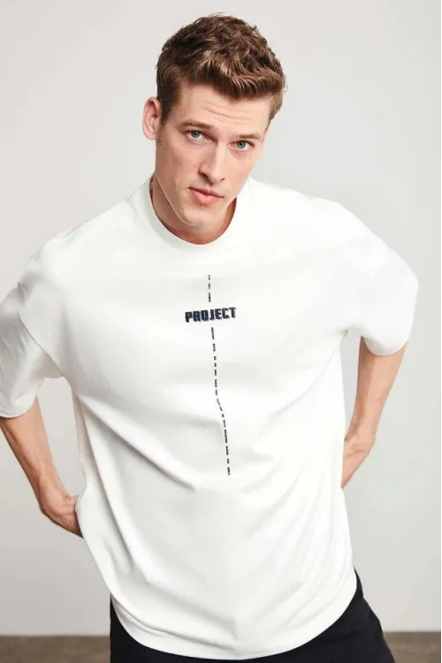 Unisex Baskılı Oversize T-Shirt - Beyaz
