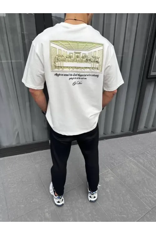 Unisex Baskılı Oversize T-Shirt - Beyaz