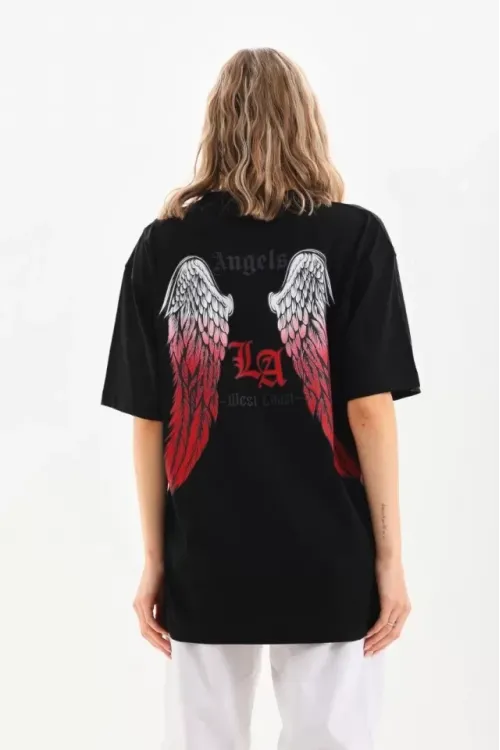Unisex Baskılı Oversize T-Shirt - Siyah