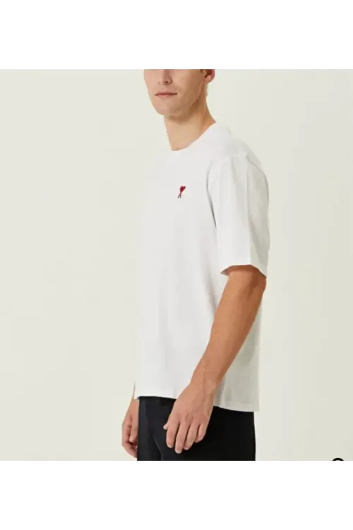 Unisex Bisiklet Yaka Baskılı Oversize T-Shirt - Beyaz