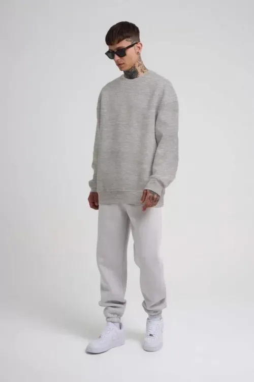 Unisex Biskilet Yaka Üç İplik SweatShirt - Gri