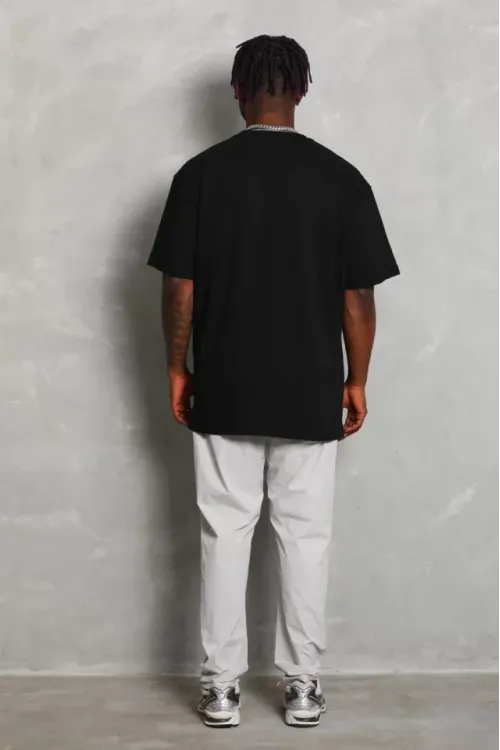 Unisex Oversize Düz Bisiklet Yaka T-Shirt - Siyah
