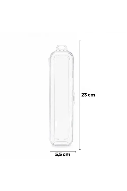 Urve Ur-3579 ( Şeffaf Plastik ) Çok Amaçlı Organizer ( Kapaklı Kutu ) (23x5.5cm) Çatal Bıçak Kutusu*12=k