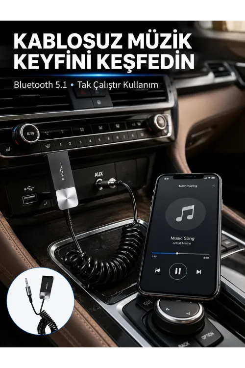 Usb Aux Bluetooth Adaptörü Kablosuz Ses Aktarım Cihazı