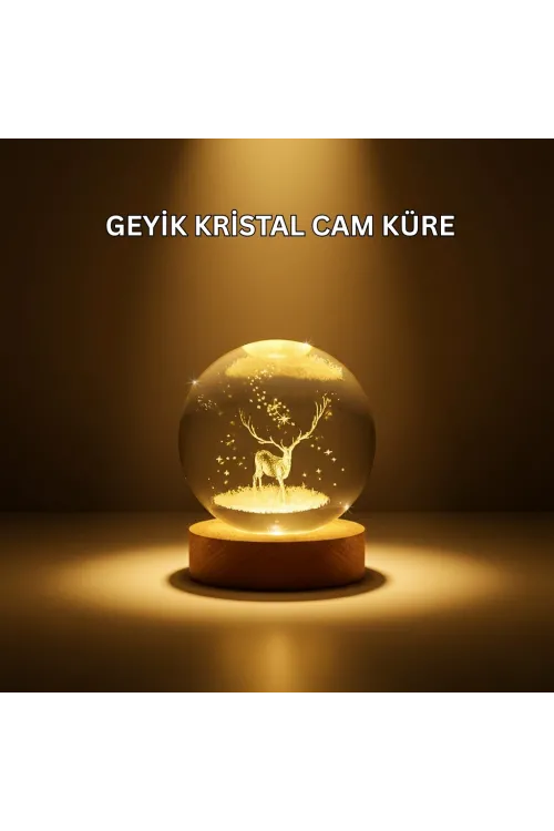 Usb Bağlantılı Geyik Temalı Kristal Küre Premium Masa Gece Lambası