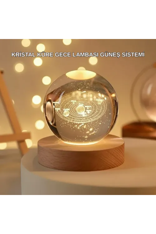 Usb Bağlantılı Işıklı Kristal Küre Modern Ahşap Tabanlı Dekor