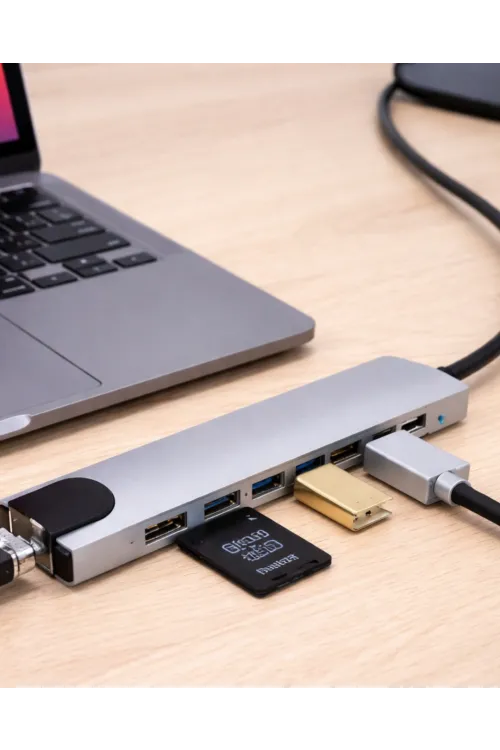Usb C Çoklu Port Adaptör Hdmı Usb Ethernet Sd Kart Hub