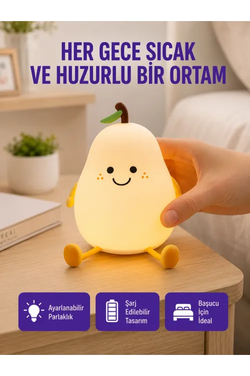 Usb Şarjlı Armut Gece Lambası Dokunmatik Renk Değişimli