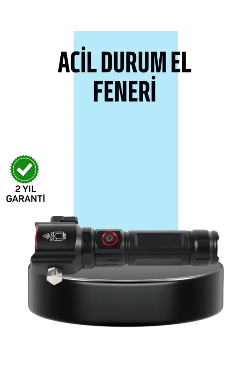 Usb Şarjlı Çok Amaçlı El Feneri Çekiçli Pusulalı