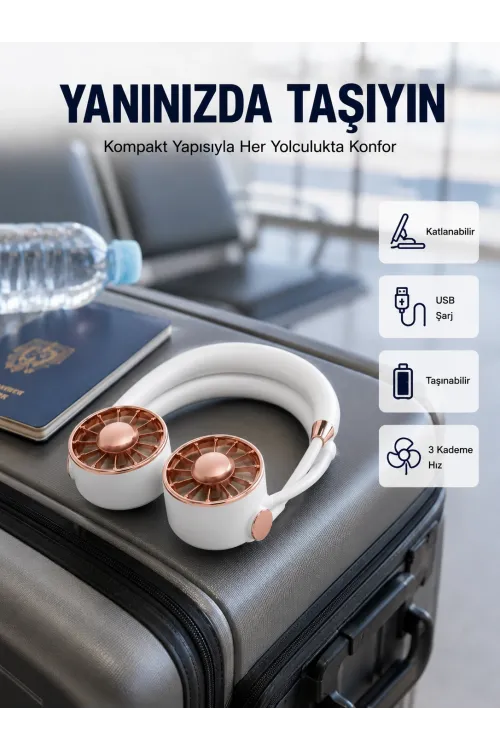 Usb Şarjlı Katlanabilir Mini Boyun Fanı 1–3 Saat Kullanım