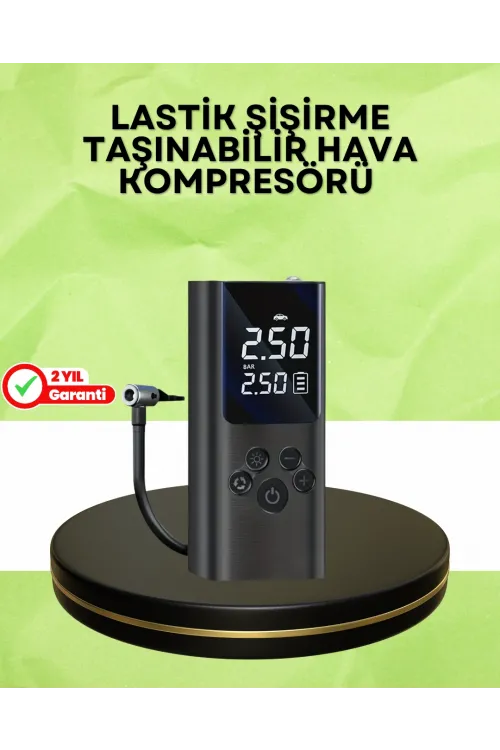 Usb Şarjlı Taşınabilir Hava Kompresörü Dijital Ekranlı
