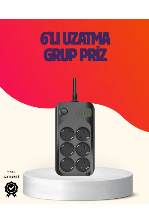 Usb Type-c Destekli Termal Korumalı 6’lı Uzatma Priz 10a 2m