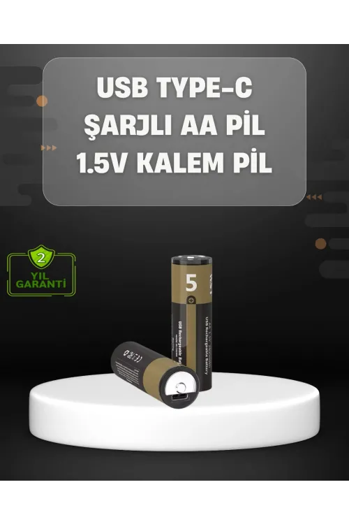 Usb Type-c Girişli Şarjlı Aa Lityum Pil | 1.5v Sabit Çıkış | 3200mwh (2li Paket)