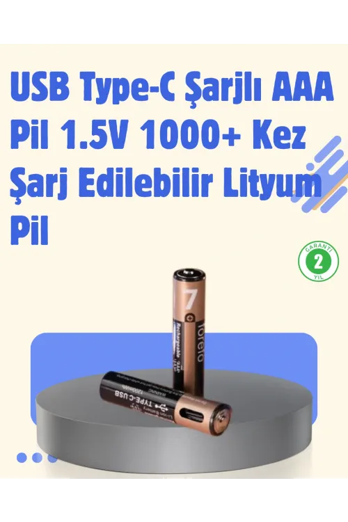 Usb Type-c Şarjlı Aaa Lityum Pil 1000+ Şarj Döngüsü İle Uzun Ömür