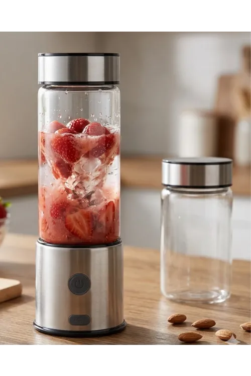 Usb Type C Şarjlı Cam Blender 6 Bıçaklı Smoothie Ve Shake Blender