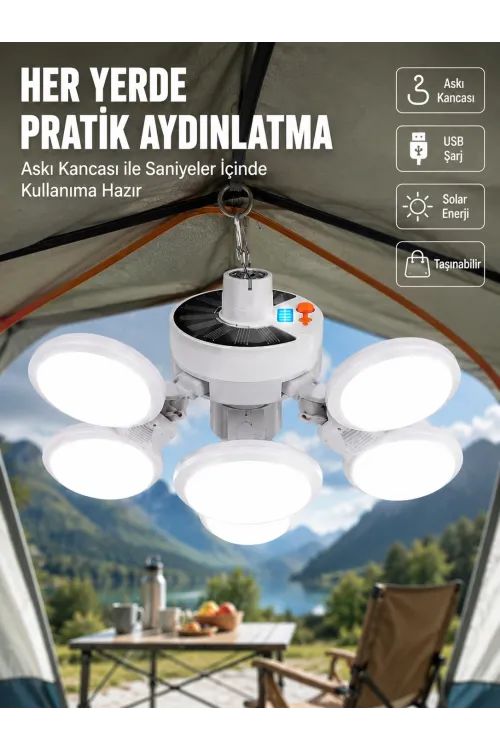 Usb Ve Solar Şarjlı Katlanabilir 5 Taraflı Led Lamba