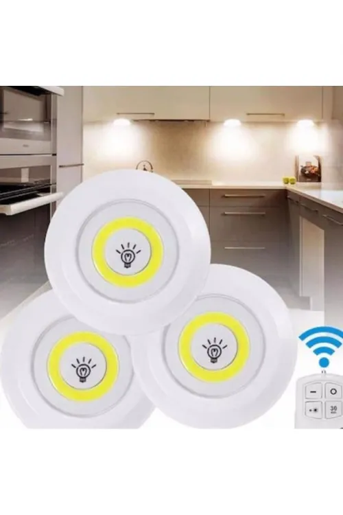 Uzaktan Kumandalı 3 Lü Spot Led Lamba Kablosuz Pilli Işıldak