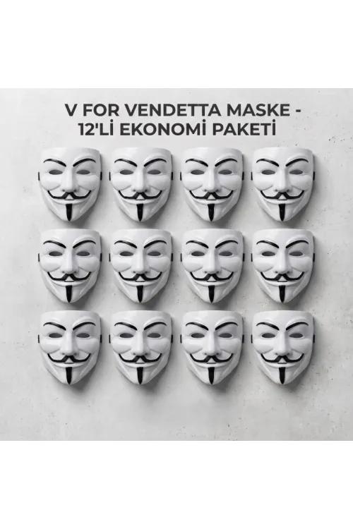 V for Vendetta Maskesi - 12li Paket - Plastik