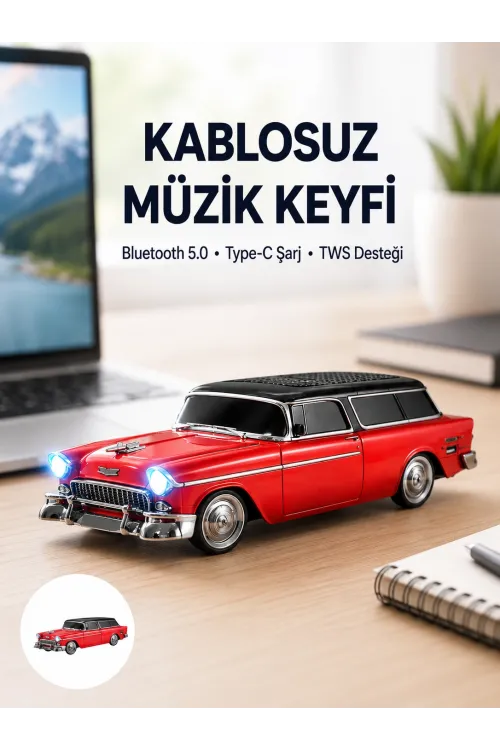 Vintage Tasarımlı Led Işıklı Bluetooth Hoparlör 10w