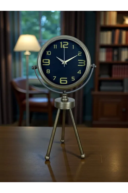 Vintage Tripod Eskitme Metal Üç Ayaklı Masa Saati