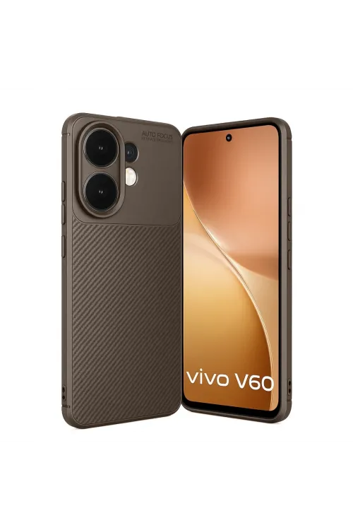 Vivo V60 5g Auto Focus Karbon Kapak - Kahverengi