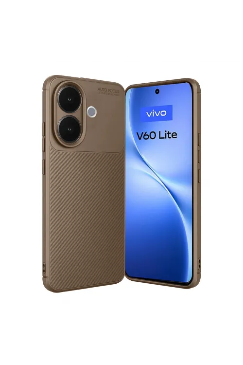 Vivo V60 Lite Auto Focus Karbon Kapak - Kahverengi