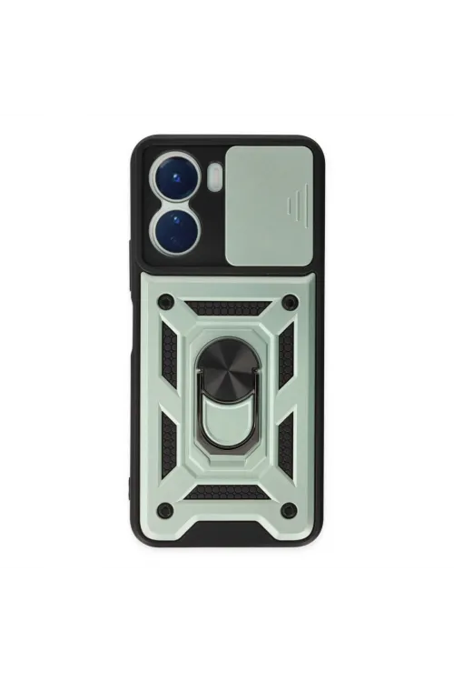 Vivo Y16 Kılıf Pars Lens Yüzüklü Silikon - Yeşil