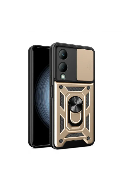 Vivo Y17s Kılıf Pars Lens Yüzüklü Silikon - Gold