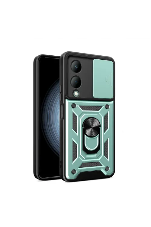 Vivo Y17s Kılıf Pars Lens Yüzüklü Silikon - Yeşil
