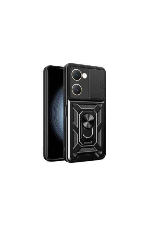 Vivo Y18 Kılıf Pars Lens Yüzüklü Silikon - Siyah