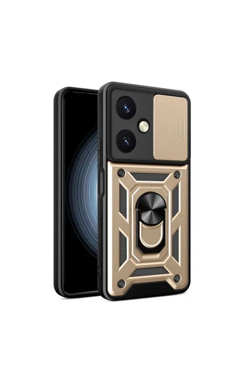 Vivo Y27 Kılıf Pars Lens Yüzüklü Silikon - Gold