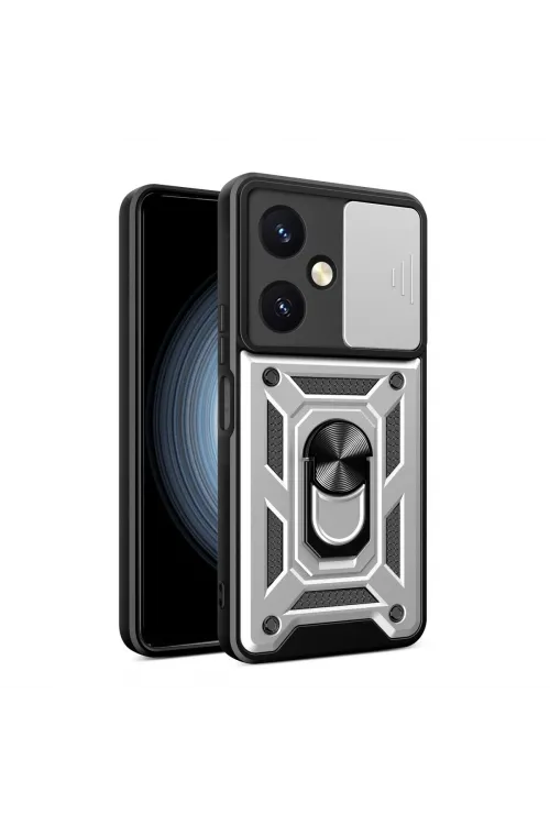 Vivo Y27 Kılıf Pars Lens Yüzüklü Silikon - Gümüş